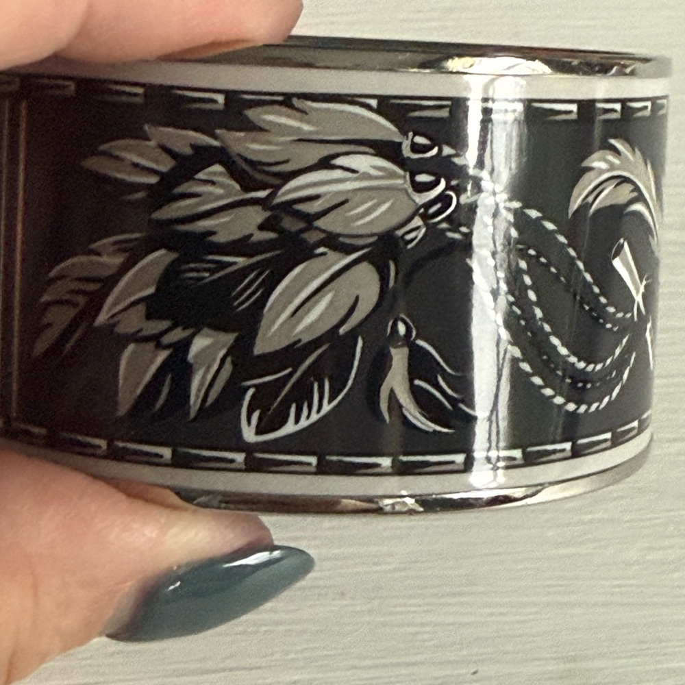 Hermès Black/Gray/Silver Wide Bangle Bracelet